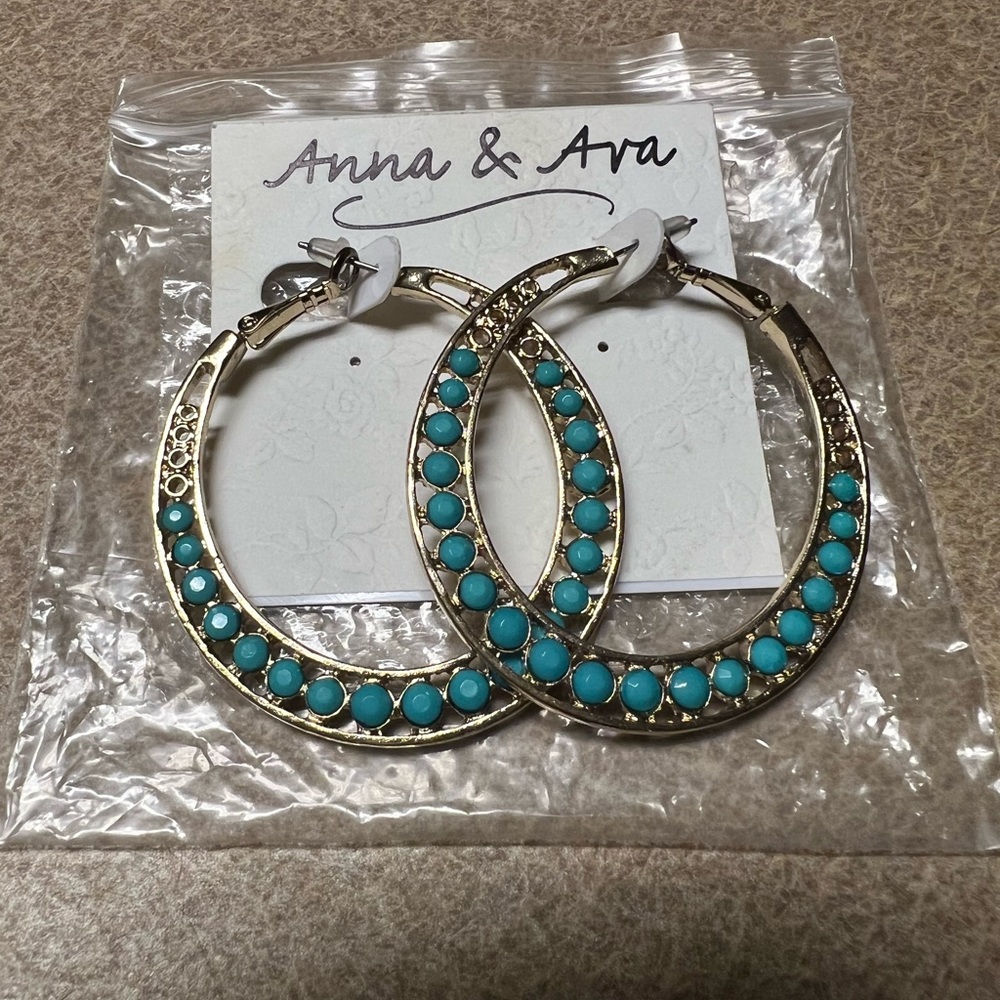 Anna & Ava gold and turquoise hoops